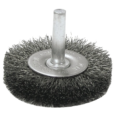 Crimped Wire Radial Wheel Brush, 3 in dia x 1/2 in W Face, 0.014 Steel Wire, 20000 RPM, 1/4 in Stem