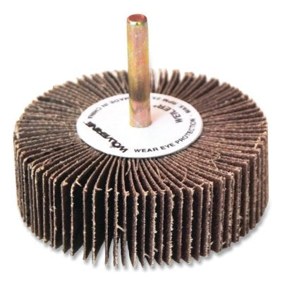 Wolverine Mounted Flap Wheel, Unthreaded, 1/4 in dia Stem x 3 in dia x 1 in W, 80 Grit, 23000 RPM