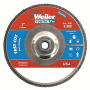 Vortec Pro Abrasive Flap Discs, 7", 60 Grit, 5/8 Arbor, 8,600 rpm, Alum Back