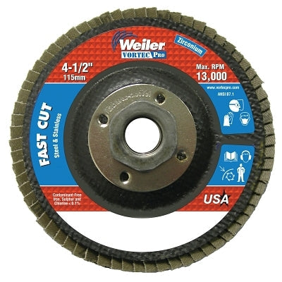 Vortec Pro Abrasive Flap Disc, 4-1/2 in dia, 36 Grit, 5/8 in-11, 13000 rpm, Type 29
