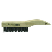 Shoe Handle Scratch Brush, 10 in, 4 x 16 Rows, Steel Wire, Wood Handle