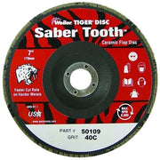 Saber Tooth Ceramic Flap Discs, 7 in, 40 Grit, 7/8 Arbor, 12,000 rpm