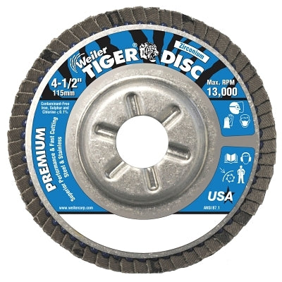 Tiger Disc Angled Style Flap Discs, 4 1/2 in, 120 Grit, 7/8 Arbor, Aluminum Back