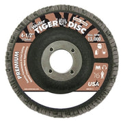 Tiger Disc Flat Style Flap Discs,4.5",40 Grit,7/8 Arbor,Phenolic Back,Alum Oxide