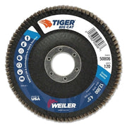 Tiger Big Cat High Density Flap Disc, 4-1/2 in dia, 120 Grit, 7/8 in Arbor, 12,000 RPM, Type 27