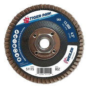 Tiger Paw Coated Abrasive Flap Disc, 4-1/2 in, 80 Grit, 5/8in-11, Phenolic Back Type 27
