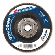 Tiger Paw TY29 Coated Abrasive Flap Disc, 4-1/2 in dia, 60 Grit, 5/8 in-11, 13000 rpm