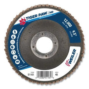 Tiger Paw Super High Density Flap Disc, 4-1/2 in dia, 40 Grit, 7/8 in Arbor, 12000 RPM, Type 27 Flat