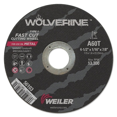 Wolverine Cut-Off Wheel, Type 1, AO, 4-1/2 in dia x 7/8 in Arbor x 0.045 in Thick, 60T, 1 EA/EA