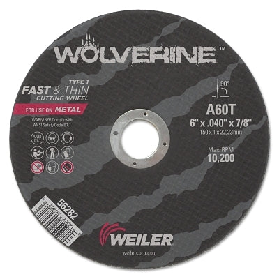 Wolverine Cut-Off Wheel, Type 1, AO, 6 in dia x 7/8 in Arbor x 0.045 in Thick, 60T, 1 EA/EA