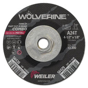 Wolverine Combo Wheel, 4-1/2 in dia, 1/8 Thick, 5/8 in - 11 UNC Arbor, 24 Grit