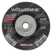 Wolverine Grinding Wheel, 4-1/2 in dia x 5/8 in-11 UNC Arbor x 1/4 in Thick, AO, 24R