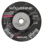 Wolverine Grinding Wheel, 4-1/2 in dia x 5/8 in-11 UNC Arbor x 1/4 in Thick, AO, 24N