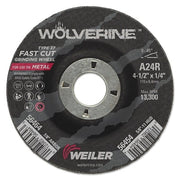 Wolverine Grinding Wheel, 4-1/2 in dia x 7/8 in Arbor x 1/4 in Thick, AO, 24R