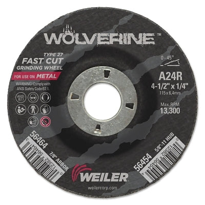 Wolverine Grinding Wheel, 4-1/2 in dia x 7/8 in Arbor x 1/4 in Thick, AO, 24R