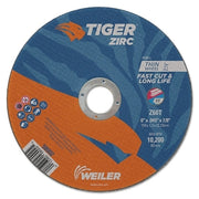 Tiger Zirc Cutting Wheel, 6 in dia, 0.045 in Thick, 7/8 in Arbor, Zirconia Alumina, Type 1, Z60T