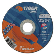 Tiger Zirc Cutting Wheel, 4-1/2 in dia, 0.045 in Thick, 7/8 in Arbor, Zirconia Alumina, Type 27, Z60T