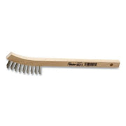 Small Hand Scratch Brush, 8-3/4 in, 2 x 9 Rows, SS Wire, Curved Wood Handle