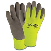 FlexTech Hi-Visibility Knit Thermal Gloves with Latex Palm, Large, Gray/Green
