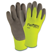 FlexTech Hi-Visibility Knit Thermal Gloves with Latex Palm, X-Large, Gray/Green