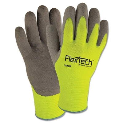 FlexTech Hi-Visibility Knit Thermal Gloves with Latex Palm, X-Large, Gray/Green