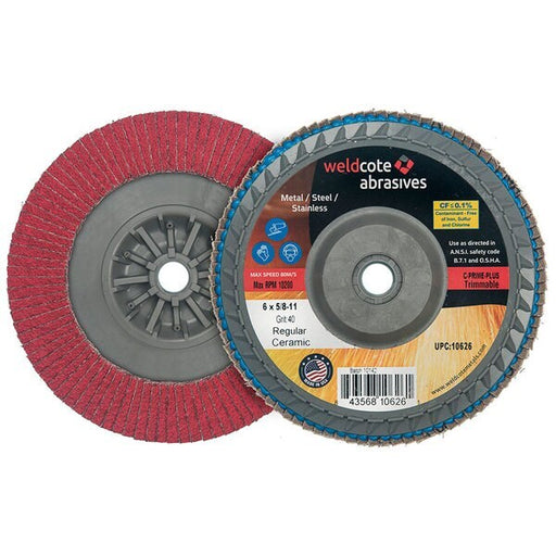 Weldcote Flap Disc 40 Grit 4-1/2 X 5/8-11 C-Prime Plus Trim Ceramic W/Hub Made In USA