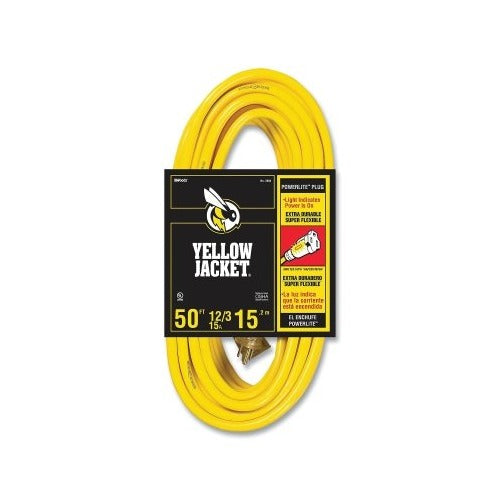 Woods Wire Yellow Jacket power cord 50 ft 12/3 AWG 15A single outlet yellow extension cord