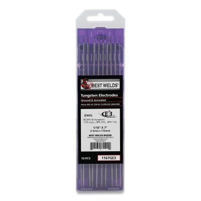 E3 Tungsten Electrode, 1/16 in dia x 7 in L, 10 PK