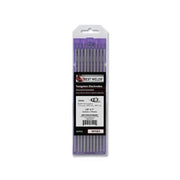 Best Welds E3 tungsten electrode 1/8 in x 7 in, 10-pack purple-tipped rods in labeled plastic case, ground and annealed