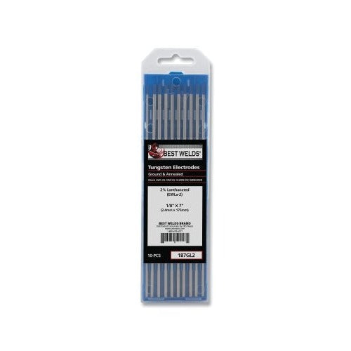 Best Welds 187GL2 2% lanthanated tungsten electrode 1/8 in x 7 in 10-pack blue-tipped TIG tungsten electrode