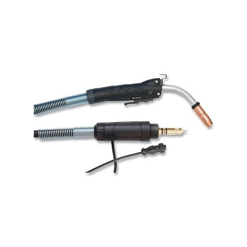 Best Welds MIG Gun 250 A 15 ft cable Miller connector 0.035 in wire, curved neck torch and power adapter shown