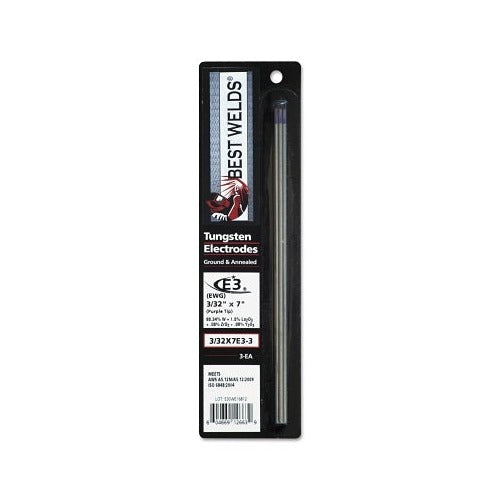 Best Welds E3 Tungsten Electrode 3/32 in dia x 7 in purple tip 3-pack in retail packaging