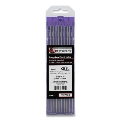 E3 Tungsten Electrode, 3/32 in dia x 7 in L, 10 PK