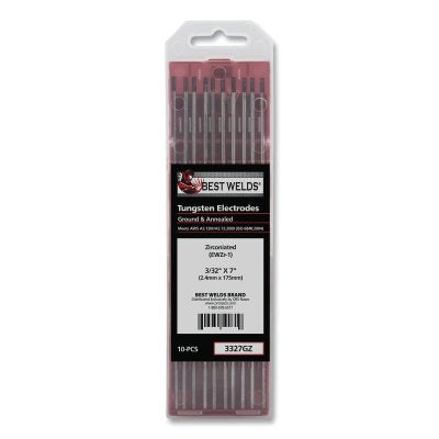 Zirconiated Ground Tungsten Electrode, 3/32 in dia x 7 in L, 10 PK