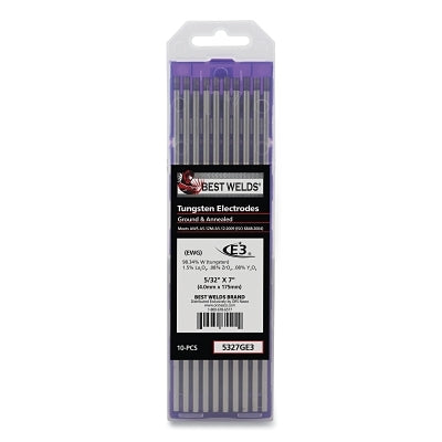 E3 Tungsten Electrode, 5/32 in dia x 7 in L, 10 PK