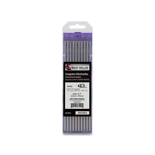 Best Welds E3 tungsten electrode 5/32 in x 7 in, purple-tipped 10-pack in plastic case TIG electrode