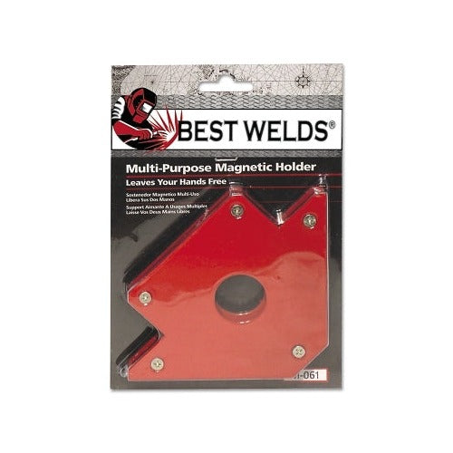 Best Welds Multi-Purpose Magnetic Holder 48.5 lb red arrow-shaped body in retail packaging with mounting holes