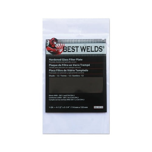 Best Welds hardened glass filter plate shade 12 green tint 4-1/2 x 5-1/4 in 114x133mm ANSI Z87.1 welding lens