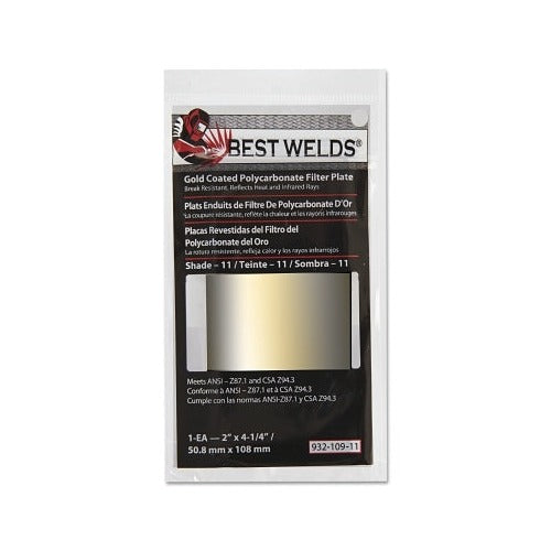 Best Welds gold coated polycarbonate filter plate shade 11 gold tint 2 x 4-1/4 in 50.8x108mm welding lens