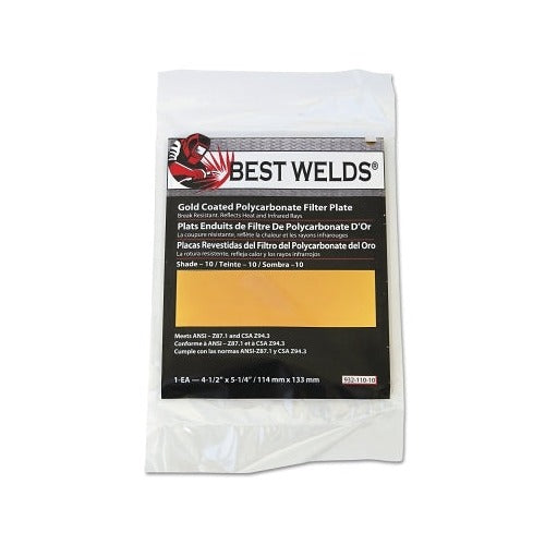 Best Welds gold coated polycarbonate filter plate shade 10 gold tint 4-1/2 x 5-1/4 in 114x133mm welding lens