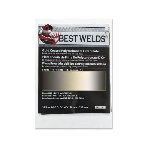 Best Welds gold coated polycarbonate filter plate shade 11 gold tint 4-1/2 x 5-1/4 in 114x133mm welding lens