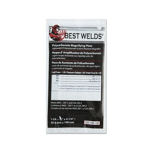 Best Welds polycarbonate magnifying plate 2 x 4-1/4 in 1.00 diopter clear scratch-resistant packaged welding lens