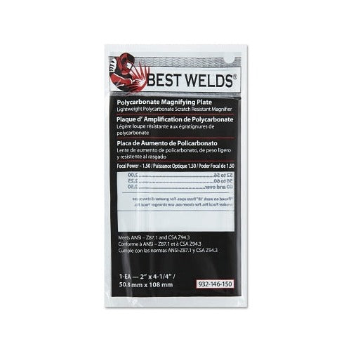 Best Welds polycarbonate magnifying plate 2 x 4-1/4 in 1.50 diopter clear scratch-resistant packaged welding lens
