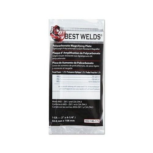 Best Welds polycarbonate magnifying plate 2 x 4-1/4 in 1.75 diopter clear scratch-resistant packaged welding lens