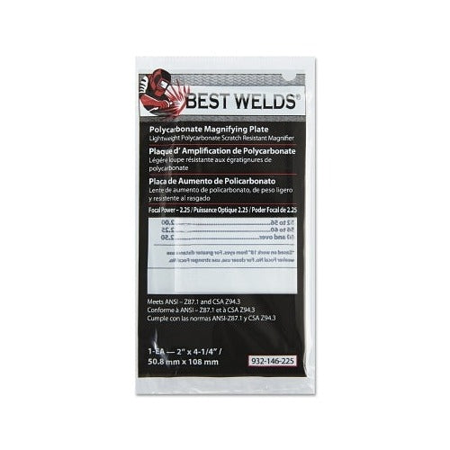 Best Welds polycarbonate magnifying plate 2 x 4-1/4 in 2.25 diopter clear scratch-resistant packaged welding lens