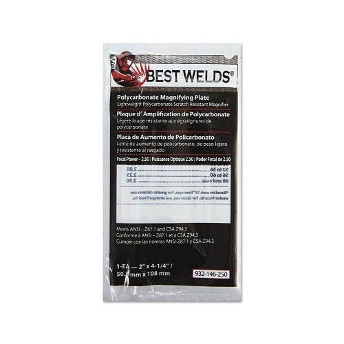 Best Welds polycarbonate magnifying plate 2 x 4-1/4 in 2.50 diopter clear scratch-resistant packaged welding lens