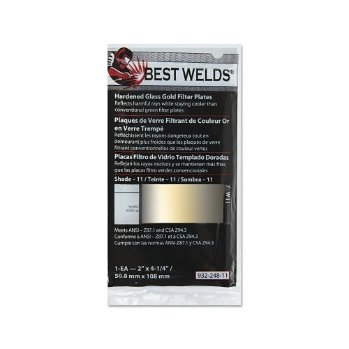 Best Welds hardened glass gold filter plate shade 12, 2 x 4.25 in, 50.8x108 mm, ANSI Z87.1 CSA Z94.3 welding lens