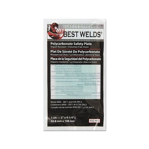 Best Welds 932-440 safety plate 2x4-1/4 in, clear polycarbonate, ANSI Z87.1 rated, in packaging, welding lens safety plate