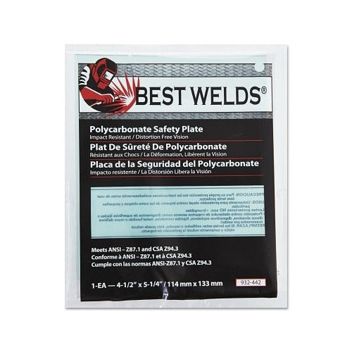 Best Welds polycarbonate safety plate 4-1/2 x 5-1/4 in clear, 114x133 mm, ANSI Z87.1 impact-resistant welding cover lens