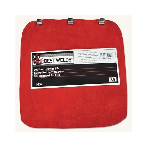 Best Welds 85 leather helmet bib 8 in x 8 in red suede three metal clips welding helmet bib
